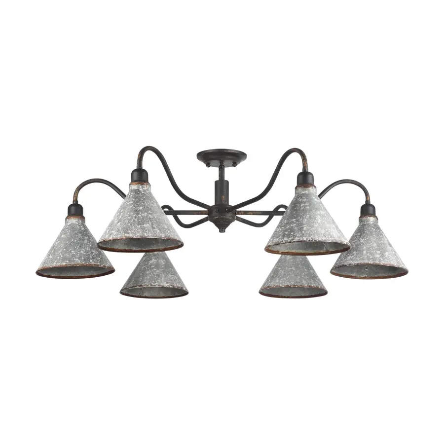 Jasper 6-Light Semi-Flush Mount in Antique Black Iron - Image 3