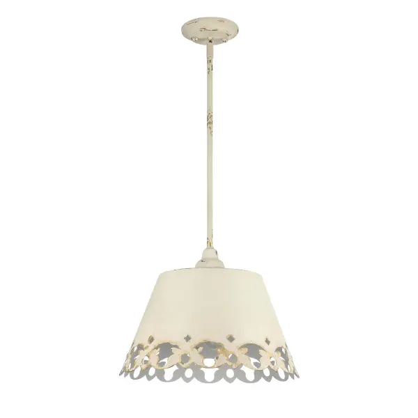 Bring farmhouse elegance into your home with the Wry Lighting Eloise 3-light Pendant in Antique Ivory. Featuring a metal shade and an Antique Ivory frame, it creates a welcoming atmosphere. This metal shade, finished in a creamy, off-white base accentuated by a distressed, cracked texture, allows light to dance beautifully across your space. The finish, artfully aged with a dark patina, enriches the charm by revealing glints of a warm, gilded underlayer, ensuring each piece is unique. Ideal for dry locations, this pendant light is perfect for kitchens, dining rooms, or bedrooms, providing focused yet decorative illumination. Its sloped-ceiling compatibility and adjustable height options (14"-56.125") make installation easy in diverse spaces. Overall Dimensions: 15.38"W x 11.25"H x 15.38"D. Requires 3 E26 Medium base bulbs (not included), with a maximum of 60 watts per bulb. Elevate your home with the timeless craftsmanship and quality of this exquisite lighting fixture. Collection: Eloise Finish: Antique Ivory Glass: Antique Ivory Width: 15.38" Height: 11.25" Weight: 7.00 lb Extension from Wall: 15.38" Canopy: 5.25"W x 5.25"H x 0.88"D Number of Bulbs: 3 Maximum Wattage: 60.00 W Bulb Type: A19 Bulb Base: E26 Light Source: Incandescent Dimmable Voltage: 120.00 V Country of Origin: China Safety Listing: ETL Manufacturer Warranty: 1 Year Limited - alternate view