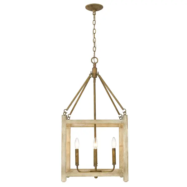 Bring farmhouse charm into your home with the Wry Lighting Orville 4-light Pendant. Featuring a burnished chestnut finish, it creates a welcoming atmosphere. This fixture showcases an open-cage design that invites a warm glow, highlighting the warm, substantial feel of the burnished chestnut finish. This rich brown shade enhances the space with its antique gold highlights, adding timeless tradition to any setting. Perfect for indoor spaces, it is Dry Location Rated, making it ideal for bedrooms, living rooms, and hallways. Designed to be sloped ceiling compatible, it offers adjustable heights from 33.5" to 105.5". Overall Dimensions: 16.25"W x 32.5"H x 16.25"D. Requires 4 E12 Candelabra base bulbs (not included), max wattage 60 per bulb. Elevate your décor with this stylish pendant, quintessential for creating a cozy atmosphere in any home. Collection: Orville Rooms: Kitchen,Living,Dining Finish: Burnished Chestnut Width: 16.25" Height: 32.50" Length: 16.25" Weight: 7.30 lb Extension from Wall: 16.25" Chain: 6` Wire: 10` Canopy: 5"W x 5"H x 1"D Number of Bulbs: 4 Maximum Wattage: 60.00 W Bulb Type: CA10 Bulb Base: E12 Light Source: Incandescent Dimmable Voltage: 120.00 V Material: Steel, Wood Country of Origin: China Safety Listing: ETL Safety Rating: Dry Connection: Hardware Manufacturer Warranty: 1 Year Limited - alternate view
