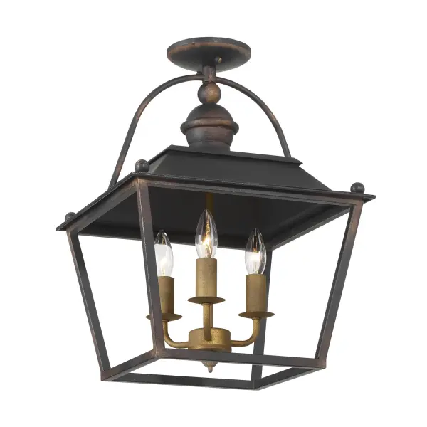 Golden Lighting Christoff 3-Light Semi-Flush Mount in Antique Black Iron - Image 1