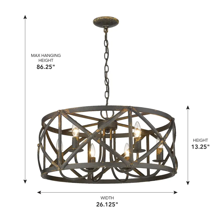 Golden Lighting Alcott 6-Light Chandelier in Antique Black Iron - Image 5