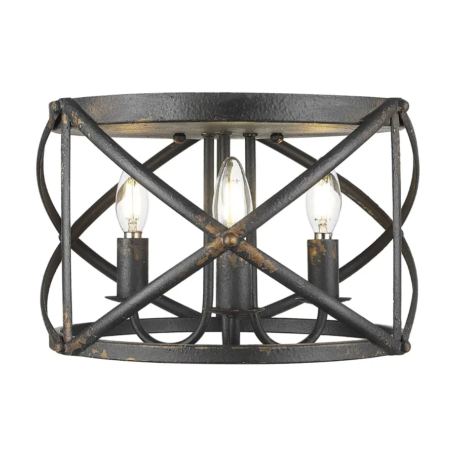 Golden Lighting Alcott 3-Light Flush Mount in Antique Black Iron - Image 1