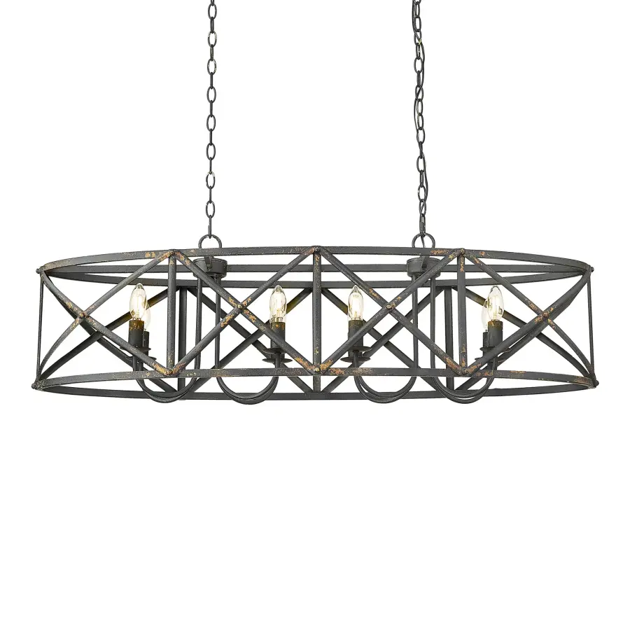 Golden Lighting Alcott 8-Light Island Light in Antique Black Iron - Image 1