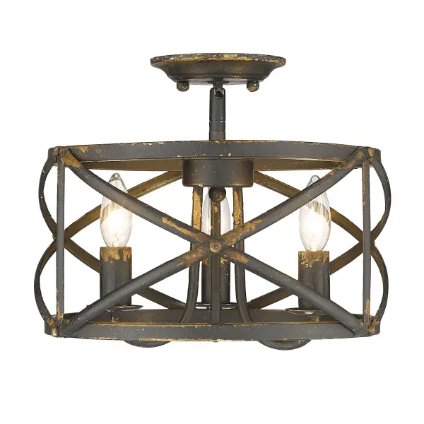 Golden Lighting Alcott 3-Light Semi-Flush Mount in Antique Black Iron - Image 2