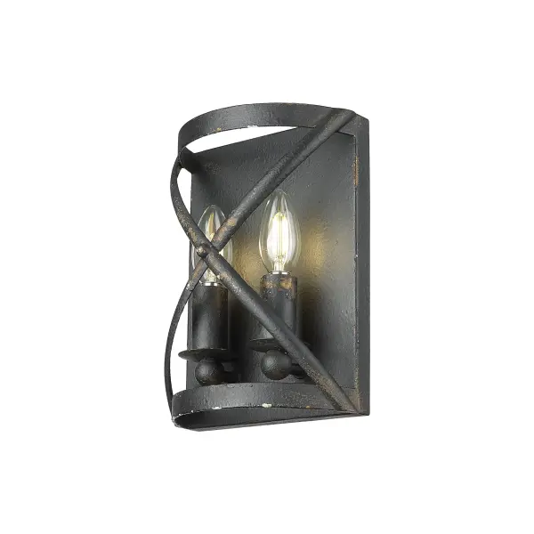 Golden Lighting Alcott 2-Light Wall Sconce in Antique Black Iron - Image 1