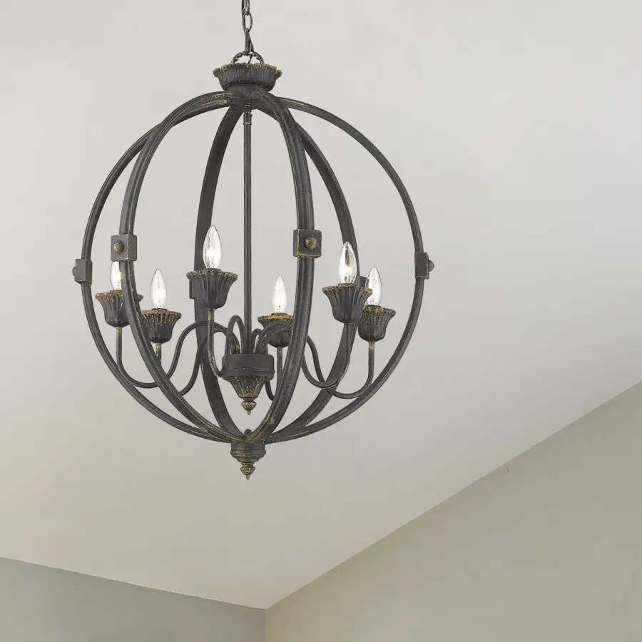 Golden Lighting Jules 6-Light Chandelier in Antique Black Iron - Image 4