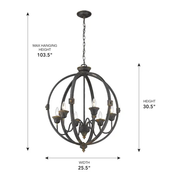 Golden Lighting Jules 6-Light Chandelier in Antique Black Iron - Image 6