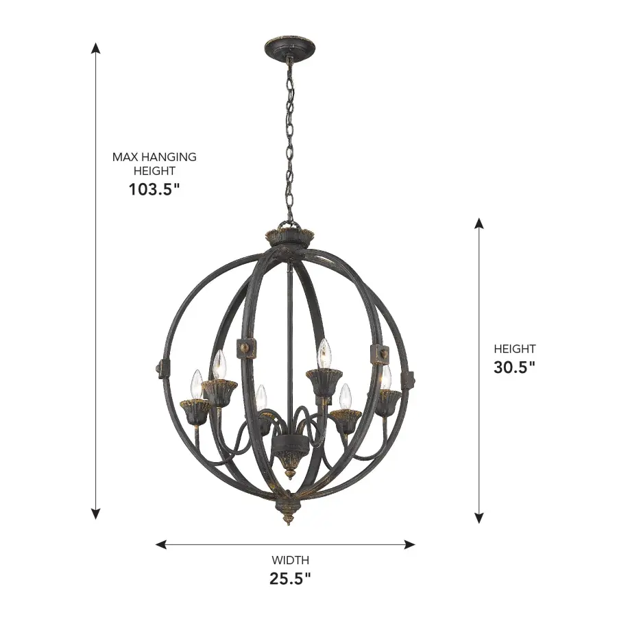 Golden Lighting Jules 6-Light Chandelier in Antique Black Iron - Image 6