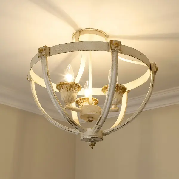 Golden Lighting Jules 3-Light Semi-Flush Mount in Antique Ivory - Image 4