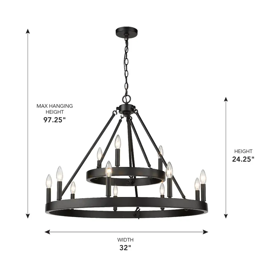 Golden Lighting Alastair 12-Light Chandelier in Matte Black - Image 4
