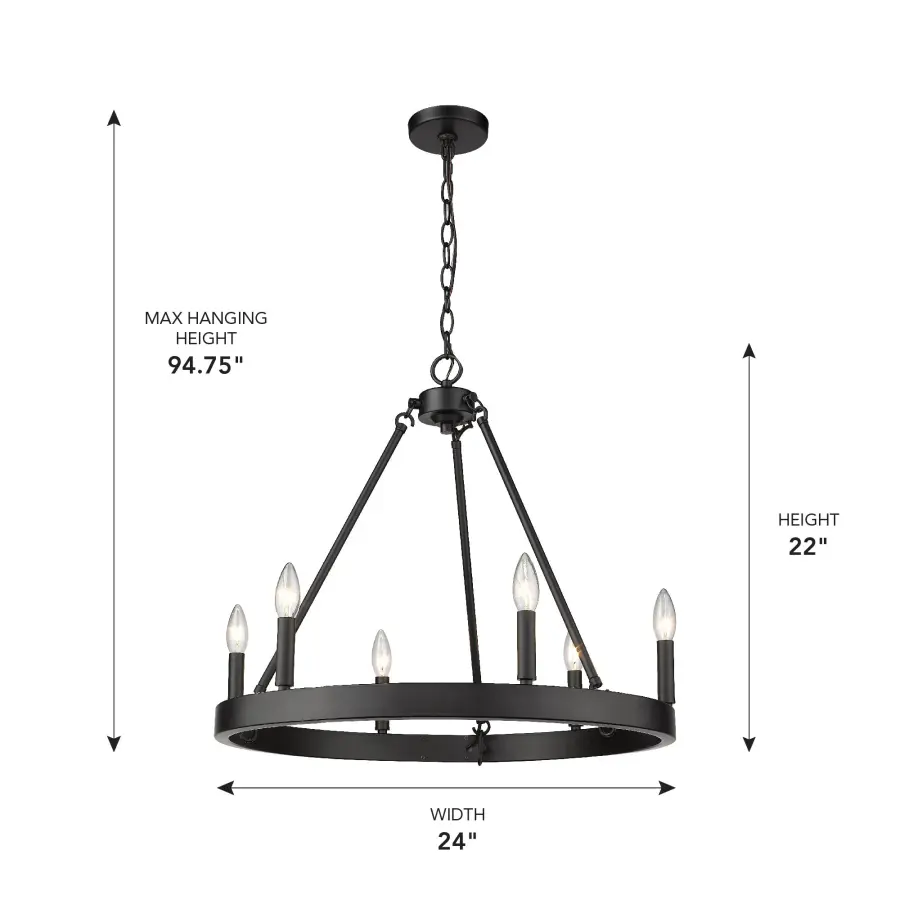 Golden Lighting Alastair 6-Light Chandelier in Matte Black - Image 3