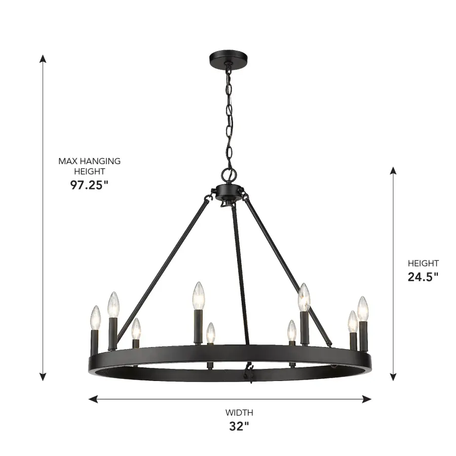 Golden Lighting Alastair 9-Light Chandelier in Matte Black - Image 3
