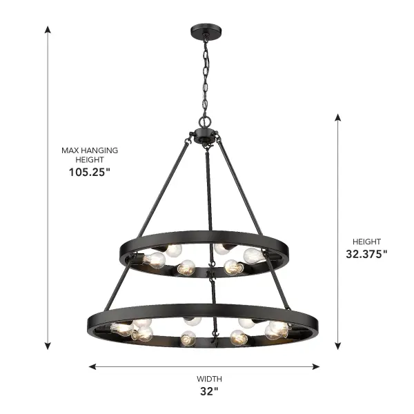 Golden Lighting Castile 15-Light Two-Tier Chandelier in Matte Black - Image 4