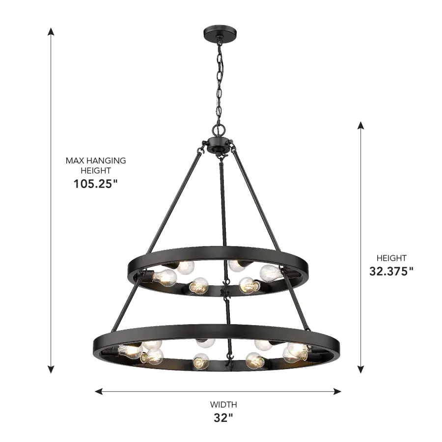 Golden Lighting Castile 15-Light Two-Tier Chandelier in Matte Black - Image 4