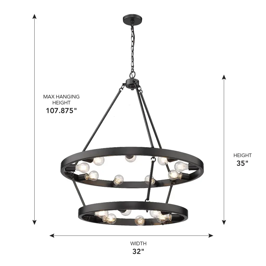 Golden Lighting Castile 15-Light Two-Tier Chandelier in Matte Black - Image 6
