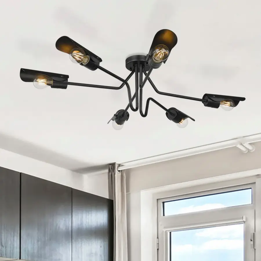 Newton 6-Light Semi-Flush Mount in Matte Black - Image 8