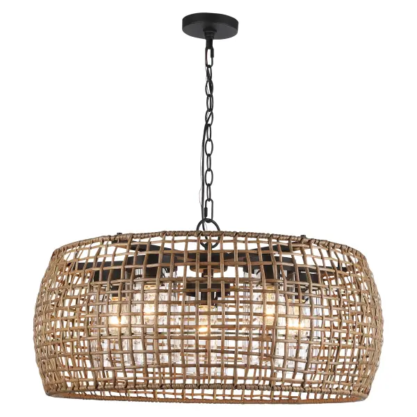 The Piper 5-Light Outdoor Pendant combines handcrafted maple all-weather wicker with a natural black finish, creating a coastal-inspired fixture that's both beautiful and built to last. Its convertible design and wet location rating make it perfect for covered outdoor spaces.