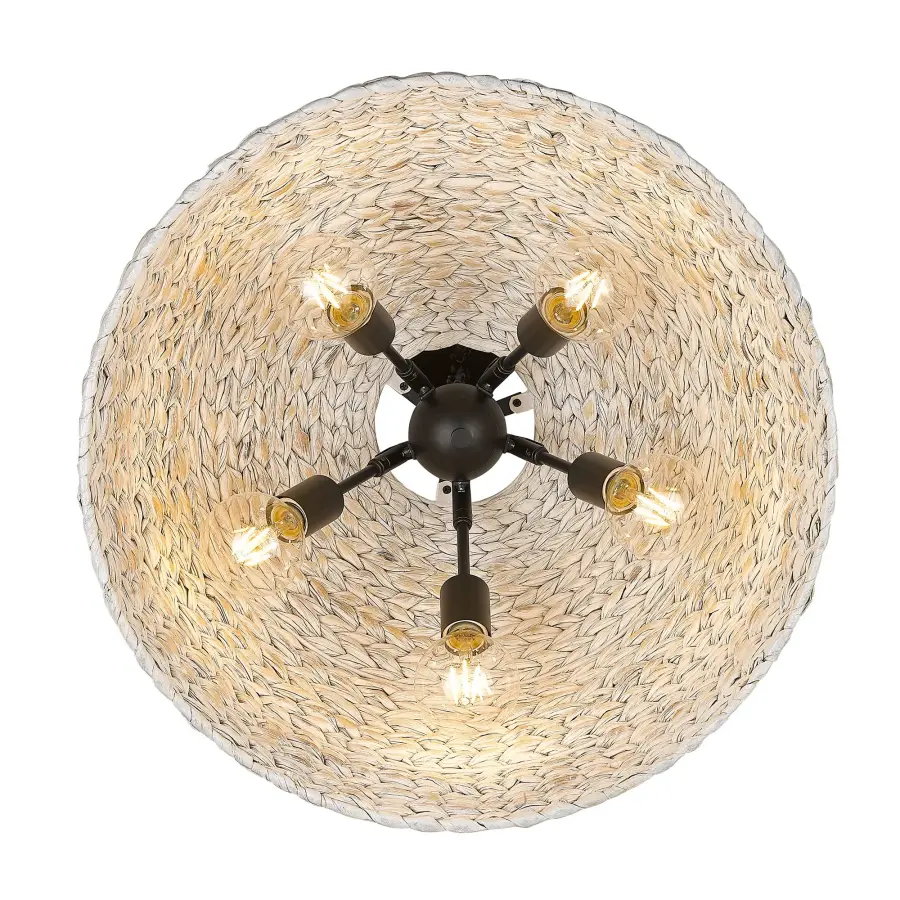 Golden Lighting Rue 5-Light Pendant in Matte Black with Sweet Grass Shade - Image 4
