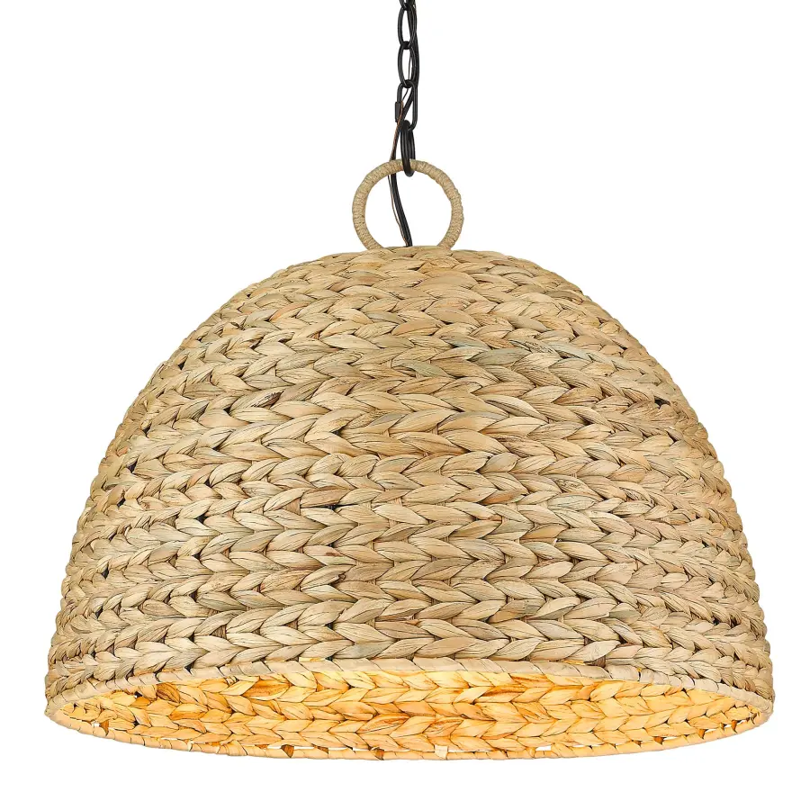 Golden Lighting Rue 5-Light Pendant in Matte Black with Woven Sweet Grass Shade - Image 1