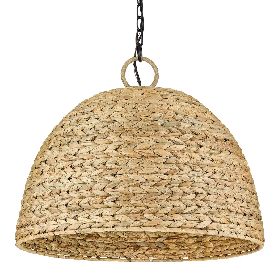 Golden Lighting Rue 5-Light Pendant in Matte Black with Woven Sweet Grass Shade - Image 3