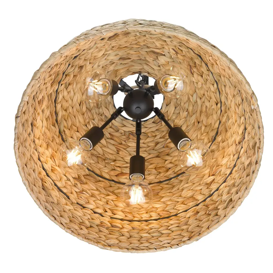 Golden Lighting Rue 5-Light Pendant in Matte Black with Woven Sweet Grass Shade - Image 4