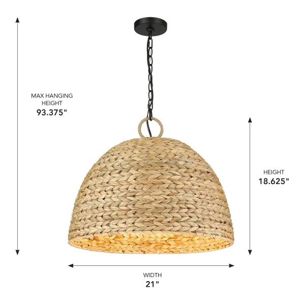Golden Lighting Rue 5-Light Pendant in Matte Black with Woven Sweet Grass Shade - Image 7