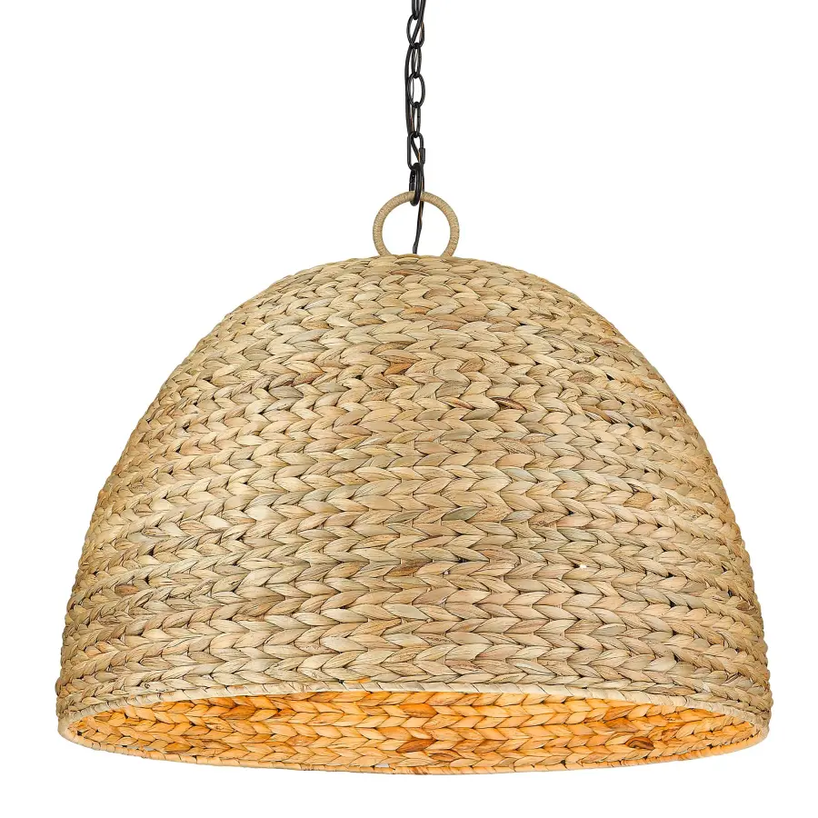 Golden Lighting Rue 8-Light Chandelier in Matte Black with Woven Sweet Grass Shade - Image 1
