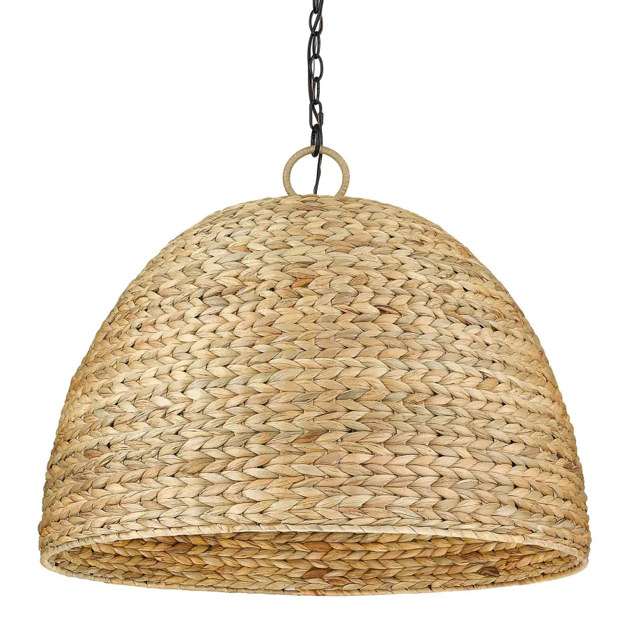 Golden Lighting Rue 8-Light Chandelier in Matte Black with Woven Sweet Grass Shade - Image 3