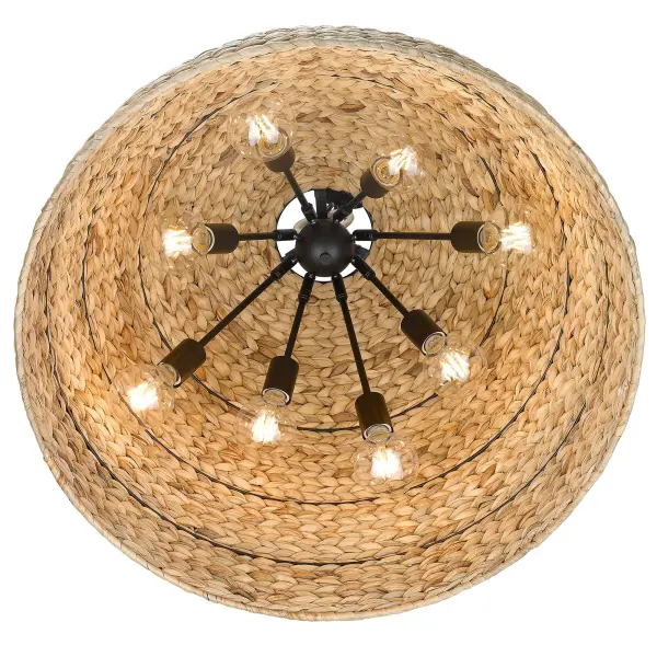Golden Lighting Rue 8-Light Chandelier in Matte Black with Woven Sweet Grass Shade - Image 5