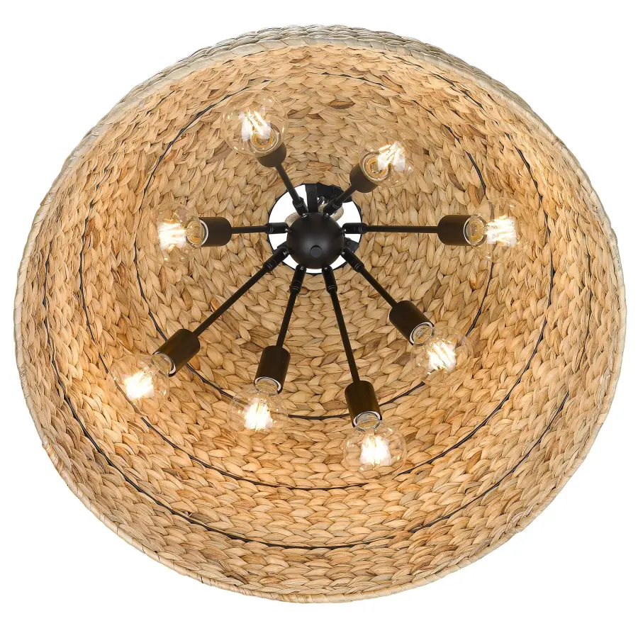 Golden Lighting Rue 8-Light Chandelier in Matte Black with Woven Sweet Grass Shade - Image 5
