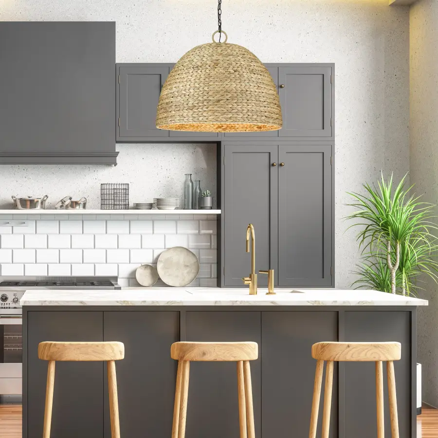 Golden Lighting Rue 8-Light Chandelier in Matte Black with Woven Sweet Grass Shade - Image 6