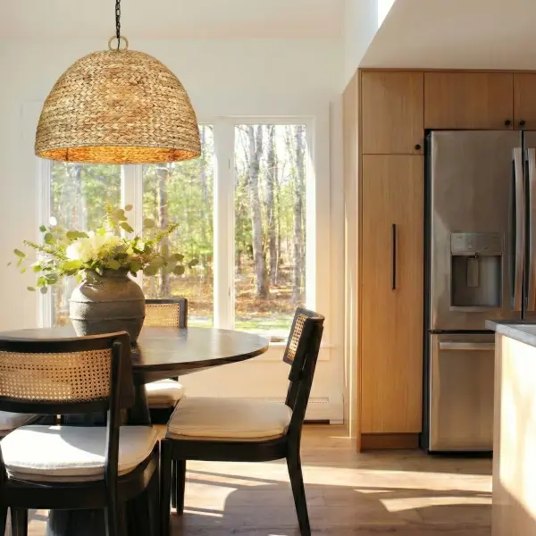 Golden Lighting Rue 8-Light Chandelier in Matte Black with Woven Sweet Grass Shade - Image 7