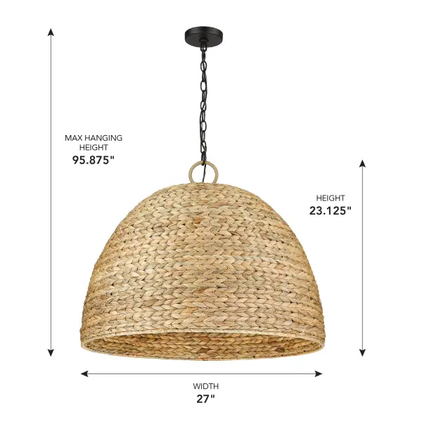 Golden Lighting Rue 8-Light Chandelier in Matte Black with Woven Sweet Grass Shade - Image 8