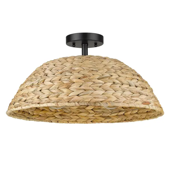 Golden Lighting Rue 3-Light Semi-Flush Mount in Matte Black with Woven Sweet Grass Shade - Image 3