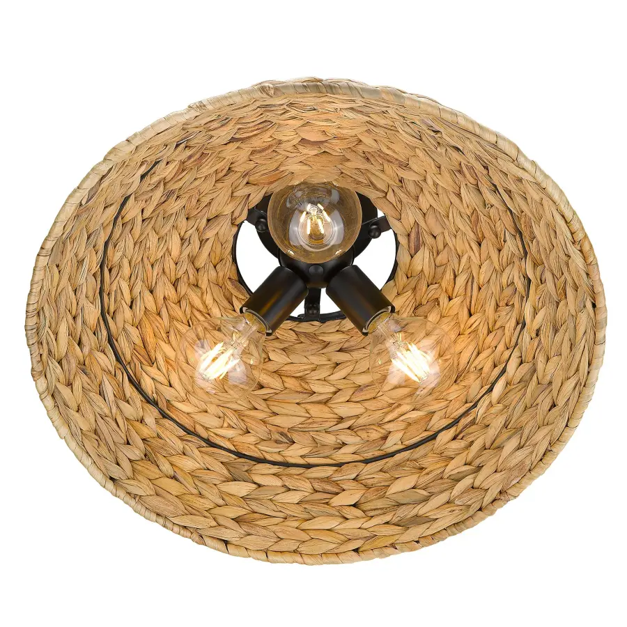 Golden Lighting Rue 3-Light Semi-Flush Mount in Matte Black with Woven Sweet Grass Shade - Image 4