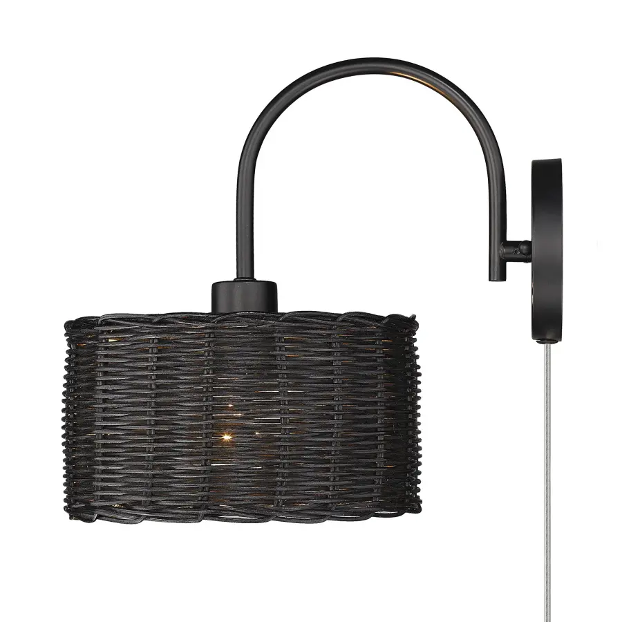 Golden Lighting Erma 1-Light Wall Sconce in Matte Black with Black Wicker Shade - Image 4