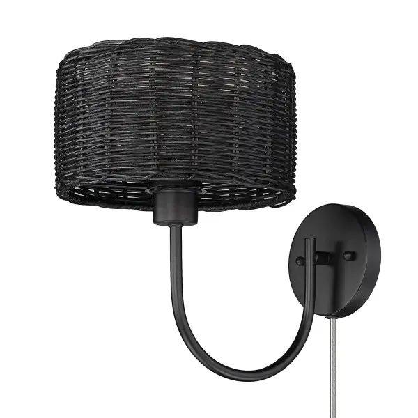 Golden Lighting Erma 1-Light Wall Sconce in Matte Black with Black Wicker Shade - Image 5