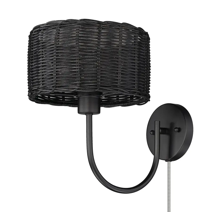 Golden Lighting Erma 1-Light Wall Sconce in Matte Black with Black Wicker Shade - Image 5