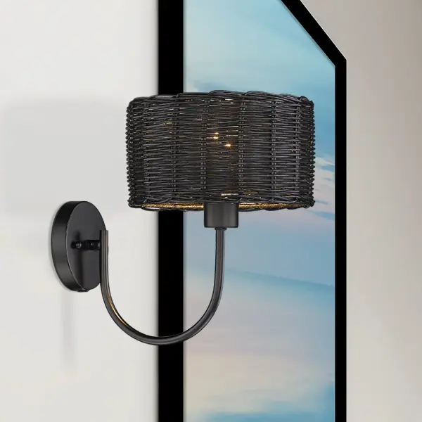 Golden Lighting Erma 1-Light Wall Sconce in Matte Black with Black Wicker Shade - Image 8