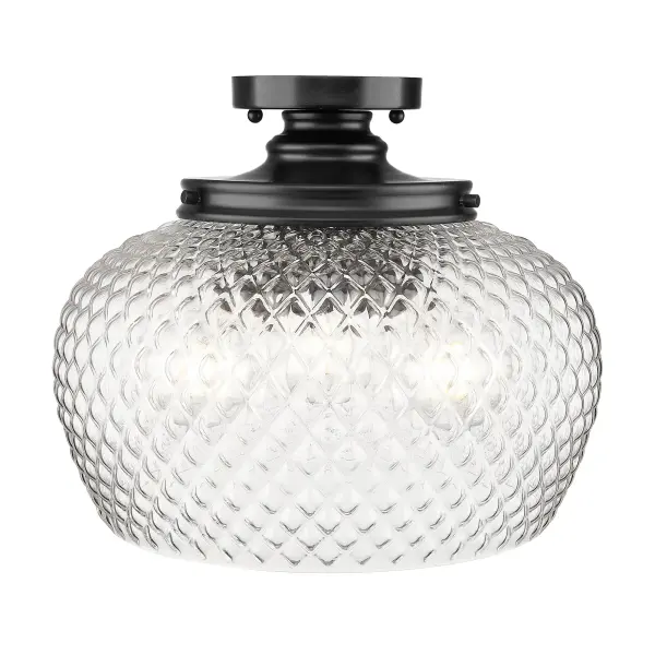 The Adeline 3-light semi-flush mount combines farmhouse charm with industrial edge through its matte black frame and clear glass shade. Perfect for mid-height ceilings, it delivers brilliant light while adding vintage character.