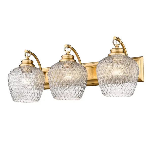 The Adeline 3-Light Vanity combines traditional elegance with farmhouse charm. Its modern brushed gold finish and clear glass shades create brilliant, unobstructed light while adding warmth and sophistication to any bathroom.