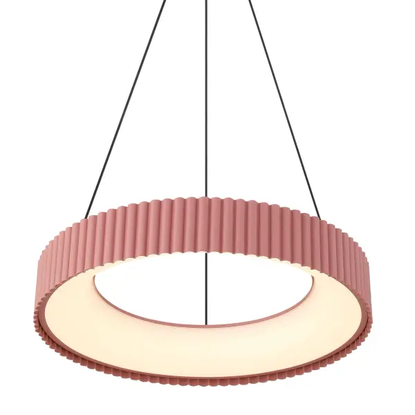 The Wry Lighting Sashay 20" Integrated LED Pendant brings modern sophistication and artistic geometry together in one refined centerpiece. Featuring a fluted circular silhouette and smooth suspended form, this pendant delivers a sculptural presence that complements both contemporary and transitional interiors. Available in a curated palette of finishes—Blush, Honey Gold, Pistachio, and Sky Blue—it adds personality and polish to any room. Each fixture is crafted from durable steel and finished in a smooth, powder-coated surface that highlights the fixture's ribbed texture. Choose the soft warmth of Blush, the radiant sheen of Honey Gold, the calming freshness of Pistachio, or the airy elegance of Sky Blue. These refined pastels bring subtle color and elevated design to kitchens, dining rooms, bedrooms, or creative workspaces. The Sashay Pendant features integrated LED technology for brilliant, energy-efficient illumination rated at 2344 lumens. Its 3CCT color-tuning option lets you select between warm (3000K), neutral (4000K), or crisp (5000K) white light—perfect for setting the right mood in any space. Designed for flexibility, the fixture offers an adjustable hanging height (7.88"-124") and is sloped-ceiling compatible. Damp-rated construction ensures reliable performance in bathrooms or covered outdoor spaces. Key Features: • Fluted circular silhouette with modern suspended design • Available in Blush, Honey Gold, Pistachio, and Sky Blue matte finishes • Integrated LED light rated for 2344 lumens with 3CCT color temperature control • Adjustable hanging height (7.88"-124") and sloped-ceiling compatible • Damp Location Rated for covered or semi-moist spaces • Overall Dimensions: 19.75"W x 4"H x 19.75"D Perfect For: Kitchens, dining rooms, bedrooms, foyers, bathrooms, and covered porches seeking a blend of sculptural form and soft illumination. Collection: Sashay Finish: Blush Width: 19.75" Height: 4.00" Weight: 5.40 lb Extension from Wall: 19.75" Canopy: 5.88"W x 5.88"H x 1.38"D Number of Bulbs: 1 Maximum Wattage: 30.00 W Bulb Type: Panel Light Source: LED Dimmable Voltage: 120.00 V Country of Origin: China Safety Listing: ETL LED Manufacturer Warranty: 5 Year Limited
