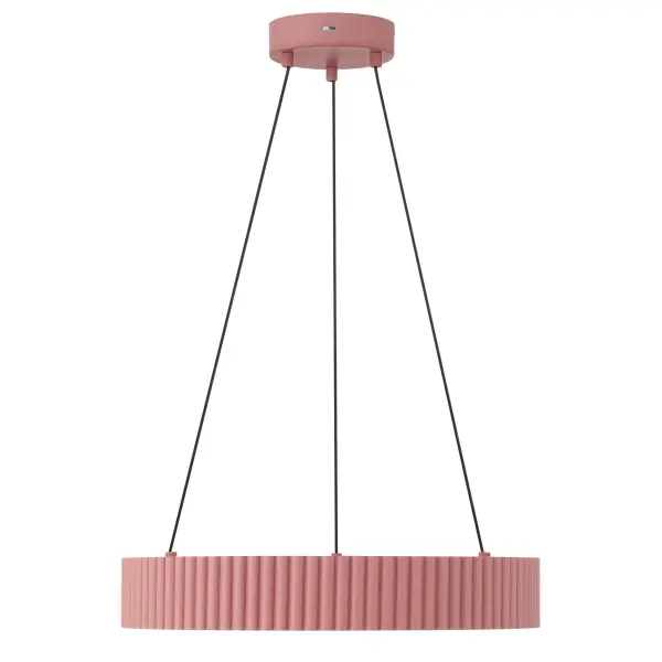 The Wry Lighting Sashay 20" Integrated LED Pendant brings modern sophistication and artistic geometry together in one refined centerpiece. Featuring a fluted circular silhouette and smooth suspended form, this pendant delivers a sculptural presence that complements both contemporary and transitional interiors. Available in a curated palette of finishes—Blush, Honey Gold, Pistachio, and Sky Blue—it adds personality and polish to any room. Each fixture is crafted from durable steel and finished in a smooth, powder-coated surface that highlights the fixture's ribbed texture. Choose the soft warmth of Blush, the radiant sheen of Honey Gold, the calming freshness of Pistachio, or the airy elegance of Sky Blue. These refined pastels bring subtle color and elevated design to kitchens, dining rooms, bedrooms, or creative workspaces. The Sashay Pendant features integrated LED technology for brilliant, energy-efficient illumination rated at 2344 lumens. Its 3CCT color-tuning option lets you select between warm (3000K), neutral (4000K), or crisp (5000K) white light—perfect for setting the right mood in any space. Designed for flexibility, the fixture offers an adjustable hanging height (7.88"-124") and is sloped-ceiling compatible. Damp-rated construction ensures reliable performance in bathrooms or covered outdoor spaces. Key Features: • Fluted circular silhouette with modern suspended design • Available in Blush, Honey Gold, Pistachio, and Sky Blue matte finishes • Integrated LED light rated for 2344 lumens with 3CCT color temperature control • Adjustable hanging height (7.88"-124") and sloped-ceiling compatible • Damp Location Rated for covered or semi-moist spaces • Overall Dimensions: 19.75"W x 4"H x 19.75"D Perfect For: Kitchens, dining rooms, bedrooms, foyers, bathrooms, and covered porches seeking a blend of sculptural form and soft illumination. Collection: Sashay Finish: Blush Width: 19.75" Height: 4.00" Weight: 5.40 lb Extension from Wall: 19.75" Canopy: 5.88"W x 5.88"H x 1.38"D Number of Bulbs: 1 Maximum Wattage: 30.00 W Bulb Type: Panel Light Source: LED Dimmable Voltage: 120.00 V Country of Origin: China Safety Listing: ETL LED Manufacturer Warranty: 5 Year Limited - alternate view