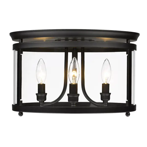 The Payton 3-light flush mount combines timeless matte black styling with clear glass shades for brilliant illumination. Ideal for low ceilings and damp locations, this versatile fixture works beautifully in hallways, bathrooms, and closets. - alternate view