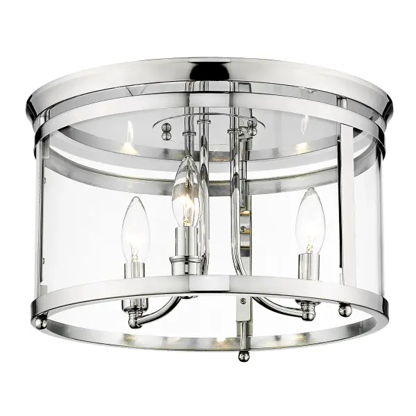 The Payton 3-light flush mount combines modern elegance with practical design. Its polished chrome finish and clear glass shade deliver brilliant light while maintaining a low 9.25" profile, making it ideal for spaces with ceiling height constraints.