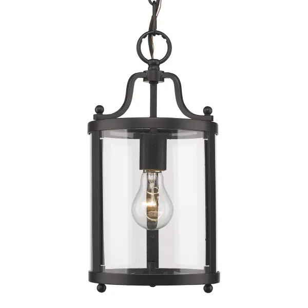 The Golden Lighting Payton pendant combines clean modern lines with transitional appeal. Its clear glass shade showcases the bulb while the matte black frame adds sophisticated contrast, perfect for kitchens and dining spaces.