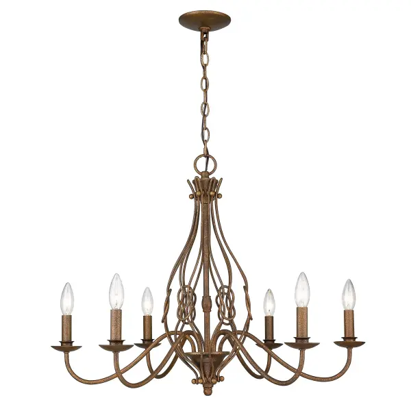 The Antoinette chandelier delivers timeless traditional charm with its richly textured burnished chestnut finish and exposed candelabra bulbs. At 28 inches wide, it's perfectly sized for medium dining rooms and foyers, offering warm ambient lighting with vintage appeal. - alternate view