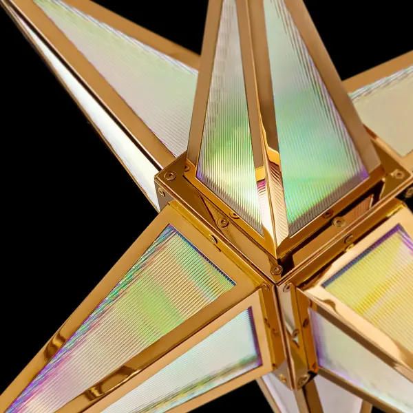 The Ziva pendant combines glamorous iridescent acrylic panels with warm Rose Gold finish to create a mesmerizing light display. Integrated LED technology offers 2250 lumens with three color temperature options, while adjustable height makes it versatile for various ceiling heights. - alternate view