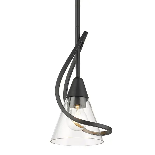 Bring modern elegance into your home with the Wry Lighting Olympia 1-light Pendant in Matte Black. Featuring a glass shade and a Matte Black finish, it creates a welcoming atmosphere. This pendant is designed with a Clear glass shade that allows brilliant, unobstructed light, enhancing the beauty of the bulb and fixture's design. The Matte Black finish epitomizes clean style, offering an understated elegance that complements various decor styles. Ideal for kitchens, dining rooms, and entryways, this dry location rated fixture is easily installed and customizable for any space with its adjustable height feature. Overall Dimensions: 5.88"W x 13.5"H x 5.88"D. Requires 1 E26 Medium base bulb (not included, max 60 wattage per bulb). Add a touch of sophisticated flair to your home with this striking pendant light that effortlessly blends functionality with style. Collection: Olympia Finish: Matte Black Glass: Clear Glass Width: 5.88" Height: 13.50" Length: 5.88" Weight: 3.74 lb Extension from Wall: 5.88" Canopy: 5.13"W x 5.13"H x 0.75"D Number of Bulbs: 1 Maximum Wattage: 60.00 W Bulb Type: A19 Bulb Base: E26 Light Source: Incandescent Dimmable Voltage: 120.00 V Country of Origin: China Safety Listing: ETL Manufacturer Warranty: 1 Year Limited