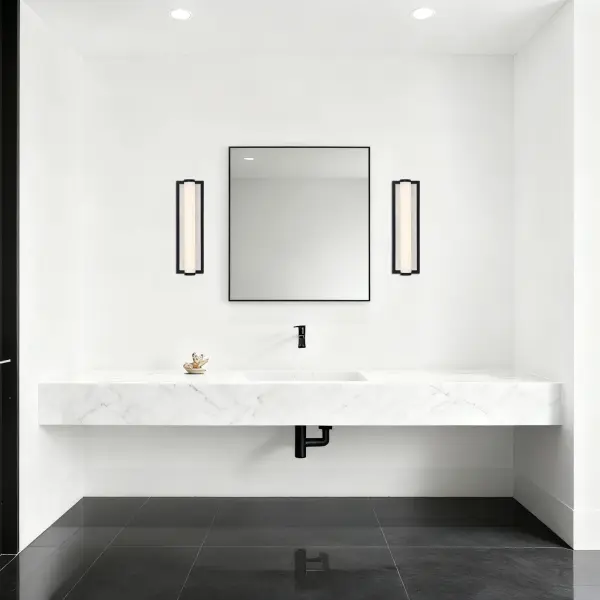 Stratum 18" LED Vanity Light in Matte Black with Jazz White Marble - Image 9